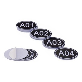 NanTun Pack of 50 Black Oval Locker Signs with Table Numbers - 30mm x 50mm ABS Plastic with Engraved Numbers - A01 to A50