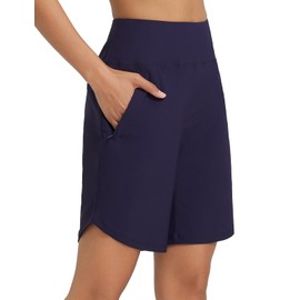 BALEAF Women's 9" High Waisted Swim Shorts Tummy Control Board Shorts for Women Swim Beach Shorts 2025 Swimsuits Bathing Suit Shorts Navy Blue XL