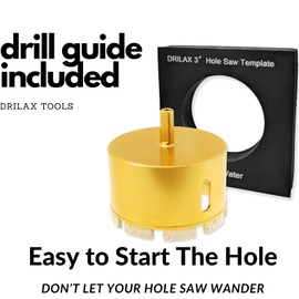 Drilax 3" Heavy Duty Masonry Diamond Hole Saw | Precision Locator Guide Included | 2" Deep for Concrete, Brick, & HVAC Pipes