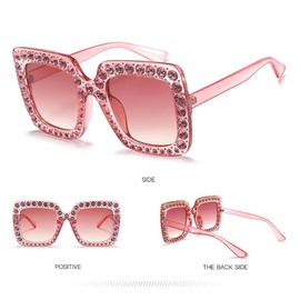 Retro Oversize Square Diamond Rhinestone Sunglasses for Women Men Disco Bling Bling Glasses（Pink2）