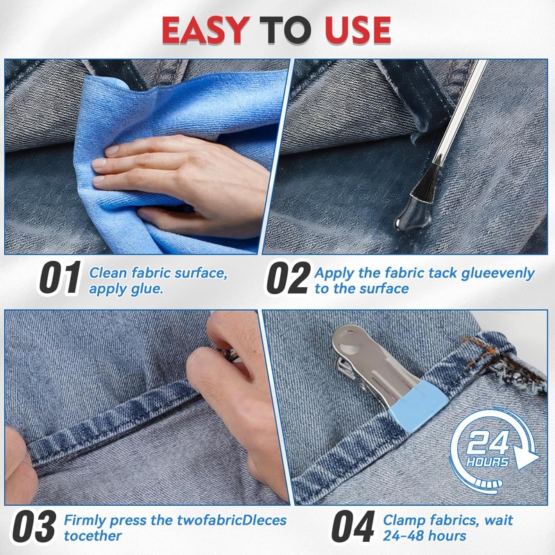 Fabric Glue Permanent, Washable Clear Glue for Clothing Patch, Liquid,