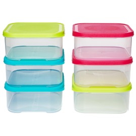 Kigima Square Food Storage Containers 1 Litre (1075 ml) Set of 6 with Flex Lid Colourful