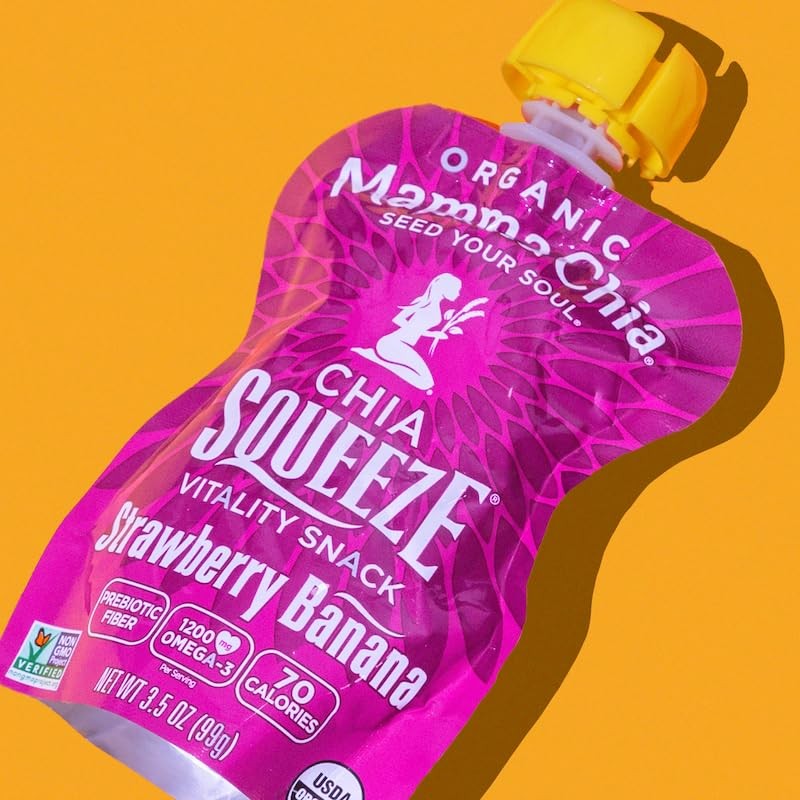 Mammachia Chia Squeeze Strawberry Banana Vitality Snack, Vegan Friendly, Kosher,
