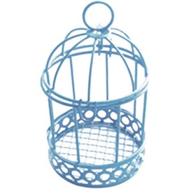 Blue Miniature Metal Wire Bird Cage Tealight Candle Holder Hanging Birdcage Lantern Wedding Candy Party Favor Box for Wedding Home Table DIY Decor