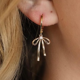 Gold Bow Earrings for Women Trendy Dangle Bow Hoop Earrings Dainty Bowknot Drop Earrings Jewelry Christmas Gifts 2024