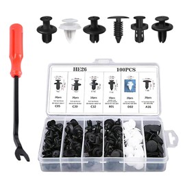 Irinidig 100 PCS Car Bumper Retainer Clips, Complete Sizes Quantities Nylon Fasteners Rivet Replacement Kit, Push-in Screw Bumper Push Rivet Clip with Disassemble Tool, for Most Models (Black)