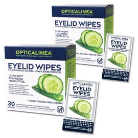 OPTICALINEA EYELID & LASH Ultra Soft Moisturizing Natural Plant Based Cucumber, Green Tea & Aloe Vera Extra Large 8"x7" Dry Eye Hypoallergenic Rinse Free Scrub Cosmetic Makeup Remover 2 Pack(60 Wipes)