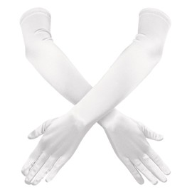 Garma Long White Opera Gloves Women Formal, 1920s Satin Wedding Bridal Princess Dress For Women, Elbow Length 20inch