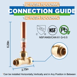 AquaNeurk Copper Water Hammer Arrestor, 1/2 Inch Push-Fit Tee Hammer Arrestor With Disconnect Clip, Push-to-Connect Fittings for Pex Pipe, Copper, CPVC