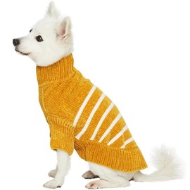 Blueberry Pet Cozy Soft Chenille Classy Striped Dog Sweater in Mustard, Back Length 18", Pack of 1 Clothes for Dogs