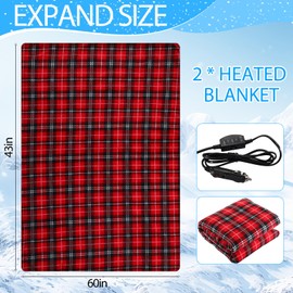 HunnmingRe 2 Pack Heated Car Blanket,12 Volt 3 Heating Levels 60" X 43" Electric Blanket Adjustable Temperature Portable Heated Throw for Car Truck SUV RV Camping Winter Cold Weather(Plaid)