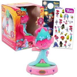 Trolls Night Light for Girls - Bundle with Trolls Poppy Talking Night Light for Bedroom, Bathroom, Playroom, Nursery Plus Stickers, More | Trolls Room Decor for Kids