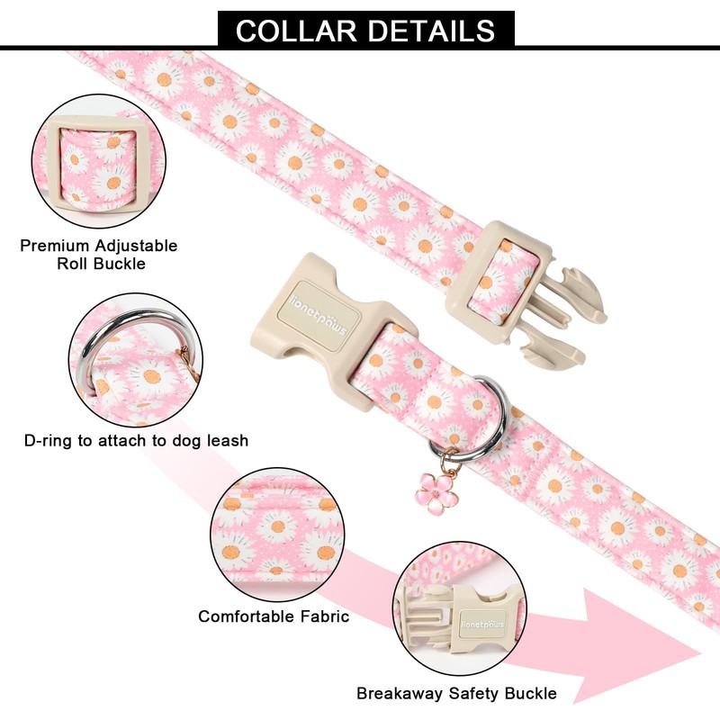 Lionet Paws Floral Dog Collar- Cute Daisy Pink Dog Collars