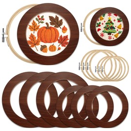 RattanView 12 Pcs 6 Inch and 8 Inch Wood Embroidery Hoop Frame with Embroidery Hoops Round Embroidery Hoops Display Frame for Finished Cross Stitch Hoop Frame DIY Art Craft Sewing Ornaments(Walnut)