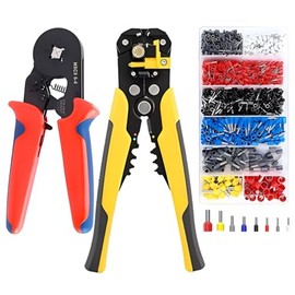 Crimpadora Terminal Cable Eléctrico 1200Pzs, Pinza Pelacable Alicates Alambre Engarzado, Herramienta Carraca Autoajustable Crimpadora de Ferrules Alic