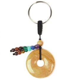 Natural Crazy Lace Agate Gemstone Donut 7 Chakra Reiki Tassel Healing Keychain Bag Charm Pendant 2.8 Inches