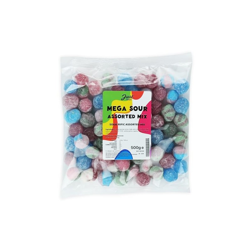 Just Treats Mega Sour Assorted Mix 500g Share Bag