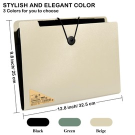 SAYEEC Expanding File Folder, 13 Pockets Accordion File Organizer with 12 Labels, Expandable Plastic Filing Folders, Letter A4 Portable Document Paper Organizer for School Office Home (Beige, 1Pack)