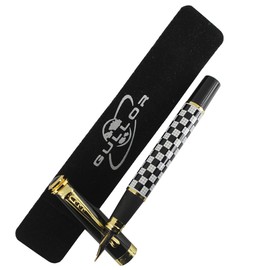 Gullor Mother of Pearl Push-In Style Fountain Pen with a Black Cap black / white