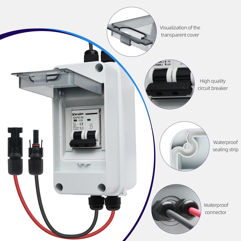 kerwinn Solar Panel Disconnect Switch,30A 1000V Miniature Circuit Breaker Box