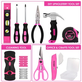 TOYIEW 33Pcs Pink Staple Gun Tool Set, 3 in 1 Upholstery Staple Gun for Wood Heavy Duty and 900 Staples, Perfect for DIY Decoration, Crafts, Carpentry, Arts, Pink Tool Kit for Women