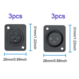 VISSQH 6 pieces XLR male/female, 3-pin XLR connectors, XLR solder connection, microphone audio jack, XLR 3-pin panel mount connectors, microphone cable connector, for microphone speaker