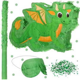 Dragon Pinata 16 Inch Dinosaur Pinata with Stick Blindfold and Confetti Dinosaur Pinata T Rex Pinata Fire Breathing Dinosaur Pinata for Boys Kids Dragon Theme Birthday Party Game Decorations (Cute)
