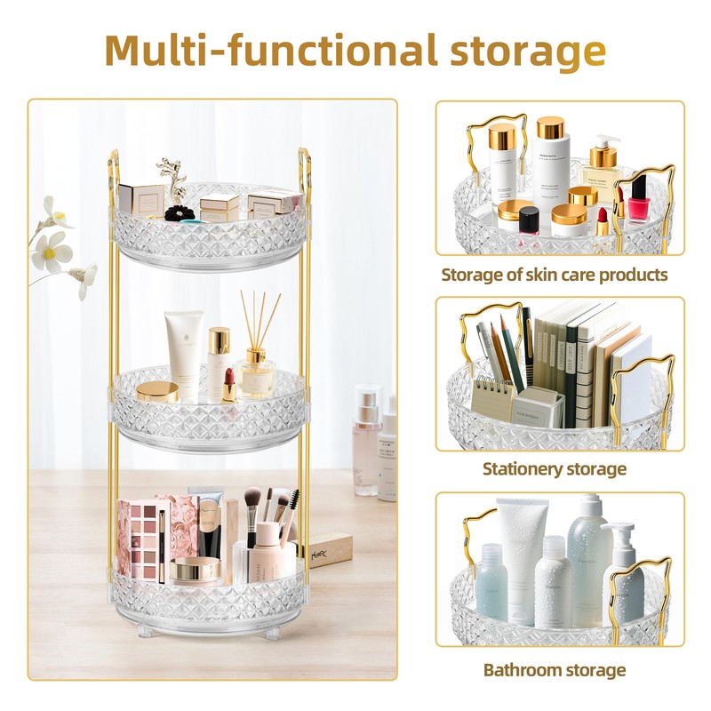 360 Rotating Makeup Organizer for Vanity, 2 Tier Adjustable Perfume
