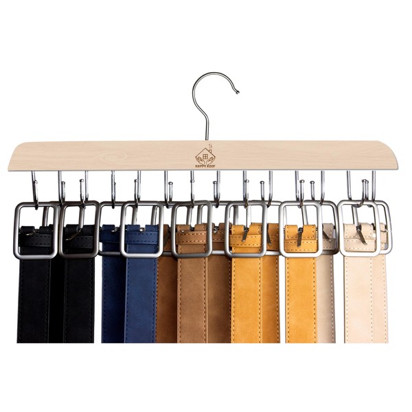Belt Hanger,Closet Organizer Rack,14 Hooks Wooden Storage Rotating Hanger with