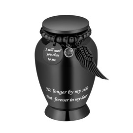 Small Urns for Human Ashes Keepsake Cremation Urn for Human Ashes with Wings Charm Mini Personal Funeral Urn for Pet (Black Large Wings)