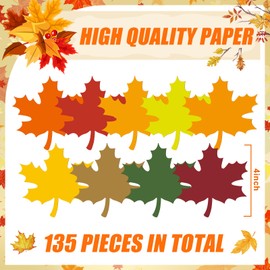 Demissle 135 Pcs Large Fall Leaves Cutouts Maple Paper Leaf Cutouts 4'' for Bulletin Board with Glue Points Autumn Assorted Artificial Fall Leaves for Craft Thanksgiving (Bright Colors)