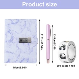BDHYYM Diary with Lock for Girls, Diary with Code, Diary Notebook with Pen and Funny Sticker Set, Refillable Notebook Made of Faux Leather, Notebook with Lock A5 (21 x 15 cm)
