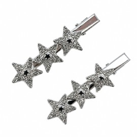 2Pcs Rhinestone Star Hair Clips Silver Accessories Y2K Barrettes