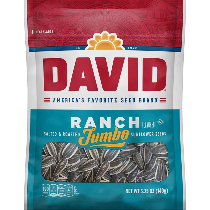 David, Sunflower Seeds, Roasted & Salted, Ranch, 5.25oz Bag (Pack