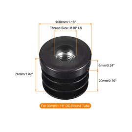 uxcell 6Pcs Plastic Threaded Tube Inserts with M10 Thread, for 30mm/1.18" OD Round Tube, Adjustable Round Black Plastic Plug Caster Insert Chair End Caps Furniture Leg Plug