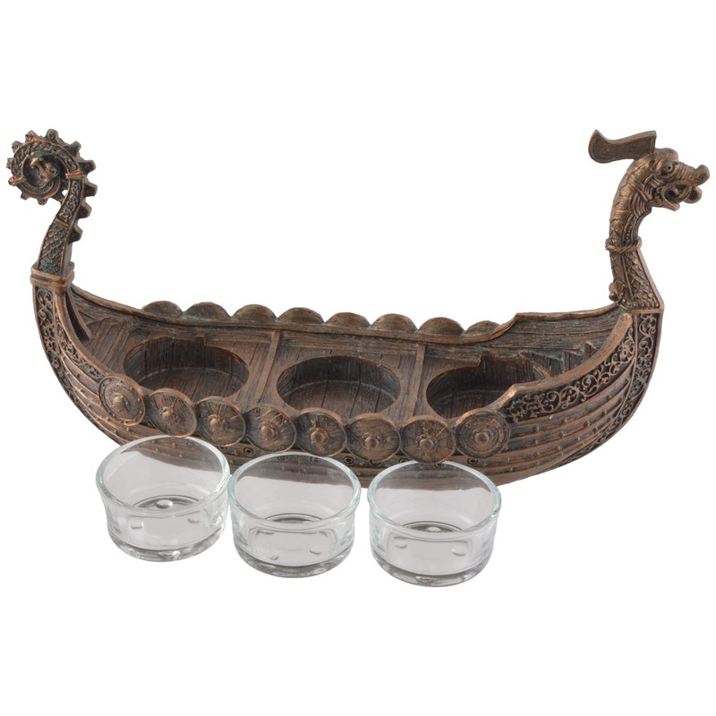 Nordic Drakar Viking Ship Tea Light Holder Bronze 3 Tea