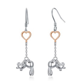 ROMANTICWORK 925 Sterling Silver Cute Rabbit/Cat/Raccoon/Wolf/Bee Hoop Earrings Hanging Earrings for Women Ladies Girls, Sterling Silver