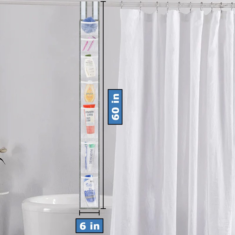 Skywin 1 Pack Shower Liner With Pockets, Hanging Mesh Shower