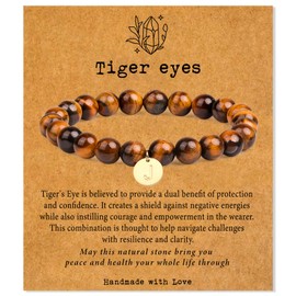 CARITATE Initial Crystal Bracelet Mens Beaded Bracelets for Women 8mm - Rose Quartz Bracelet Amethyst Bracelet Obsidian Bracelet Tiger Eye Bracelet Men - Stone Bracelets Healing Bracelets for Women