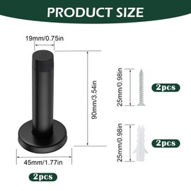 Heavy Duty Door Stopper, 2 Pack Matte Black Wall Mounted Door Stop, Black Doorstop Stainless Steel, Durable Door Stop for Skirting and Wall Protection, Modern Decorative Doorstop for Home and Office