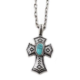 H.N.Z nape-002 Native American Necklace Silver Cross Turquoise Indian Jewelry Men's Accessories, Synthetic Stone