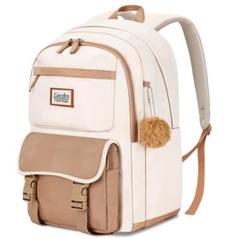 LIECDRO Cute backpack for girls teens,School bookbag for Girls Teens Women,17.3 inch laptop backpack for women, Bookbag for Middle School College Students,Water Resistant school bag,Beige