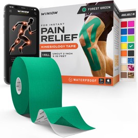 WINIOM Cinta Kinesiológico-Increíble Soporte Para Deportes Atléticos Y Recuperación + Guía De Taping Gratuita-Rollo Sin Cortar De 2 Pulgadas Y 32 Pies (Verde Bosque + Guía De Taping Gratis,