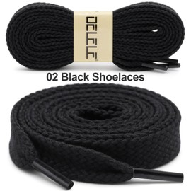 DELELE Flat Fat Shoe Laces: 5/8 Inches Wide Black Athletic Shoelaces for Sneakers 2 Pair 59 inch