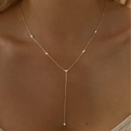 Gold Lariat Necklace for Women Chain Drop Necklaces Y Shaped Pendant Dainty Gold Jewelry Layered Necklace For Women Gift