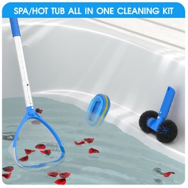 TidyMister All-in-One Spa Cleaning Set - Hot Tub Small Pools Maintenance Accessories Kit with Skimmer Net Round Brush Scrubber and 1ft Pole