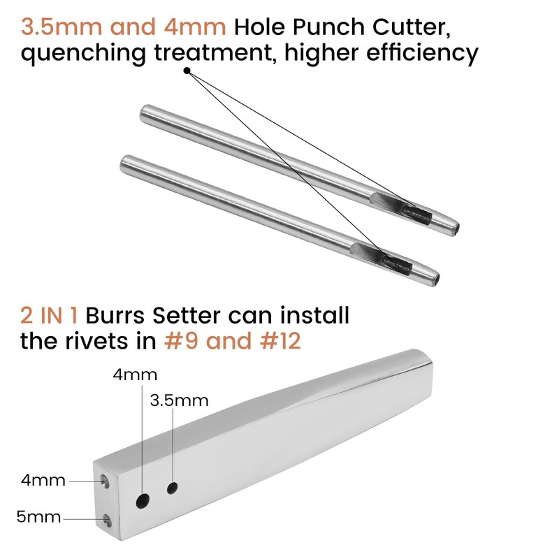 116Pcs, Copper Rivets and Burrs, #9 and #12 Burrs Setter,