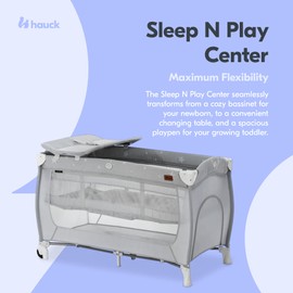 Hauck Sleep N Play Center Portable Baby Travel Cot with Bassinet, Changing Table & Playpen, Foldable Crib for Infants & Toddlers, Stars Grey