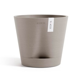 Ecopots Venice 2 Durable Modern Round Indoor/Outdoor Recycled-Based Composite Flower Pot Planter w/Water Reservoir, Taupe, 8"