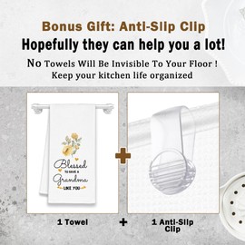 Xmsaitar Blessed to Have A Grandma Like You Kitchen Towels, Grandma Gifts Hand Towels for Birthday Mother's Day,Floral Rose Rustic Decorative Tea Dish Towel Decor for Kitchen 16x24in with A Towel Clip